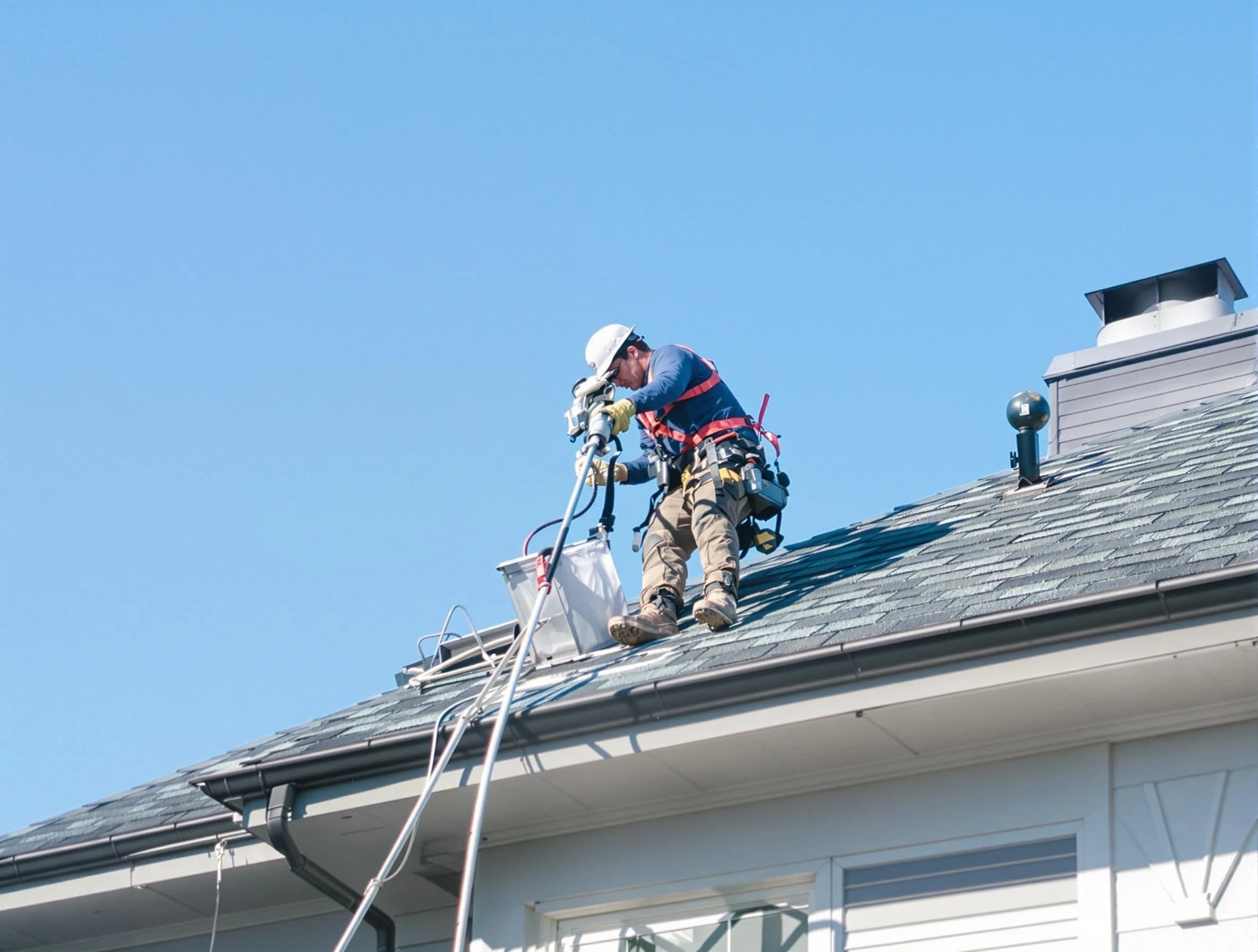 Lilburn Dryer Vent Cleaning certified technician cleaning a roof-mounted dryer vent system in Lilburn
