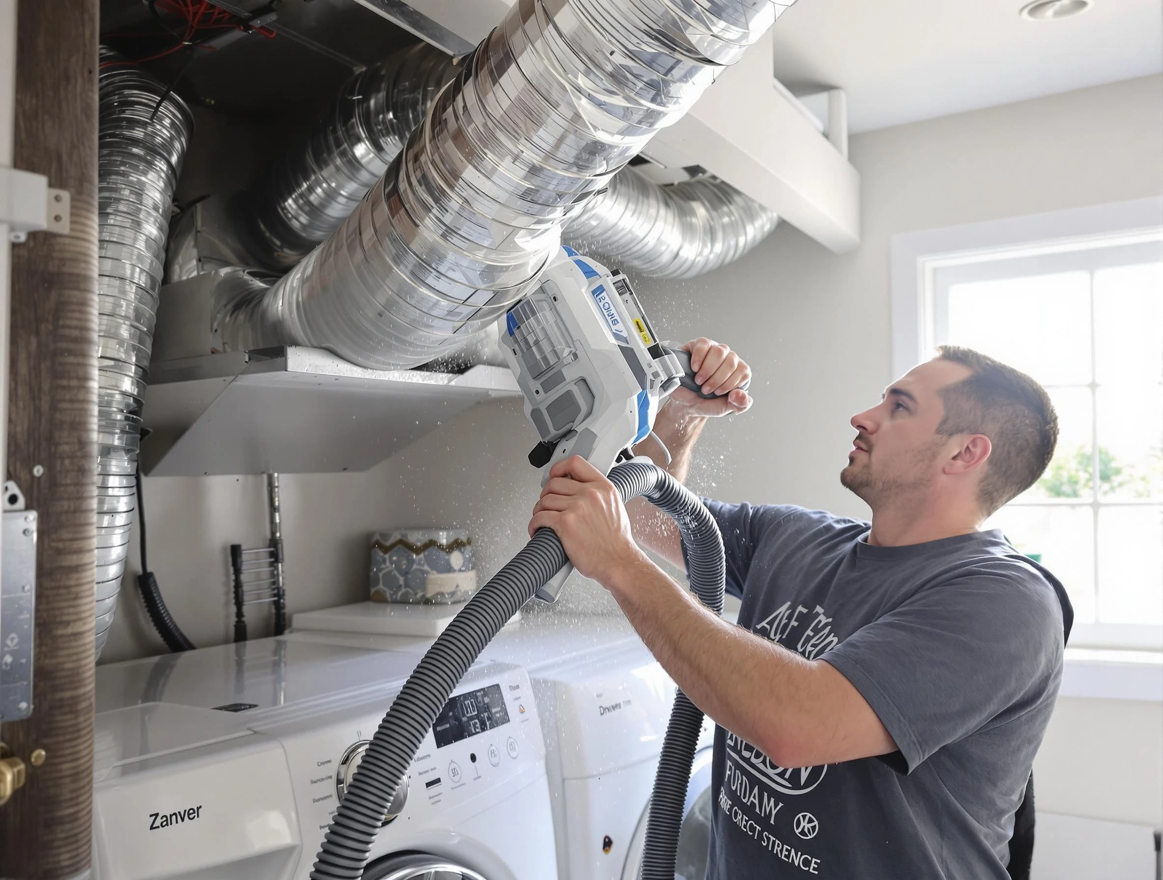 Lilburn Dryer Vent Cleaning specialist cleaning deep within a dryer vent duct system in Lilburn
