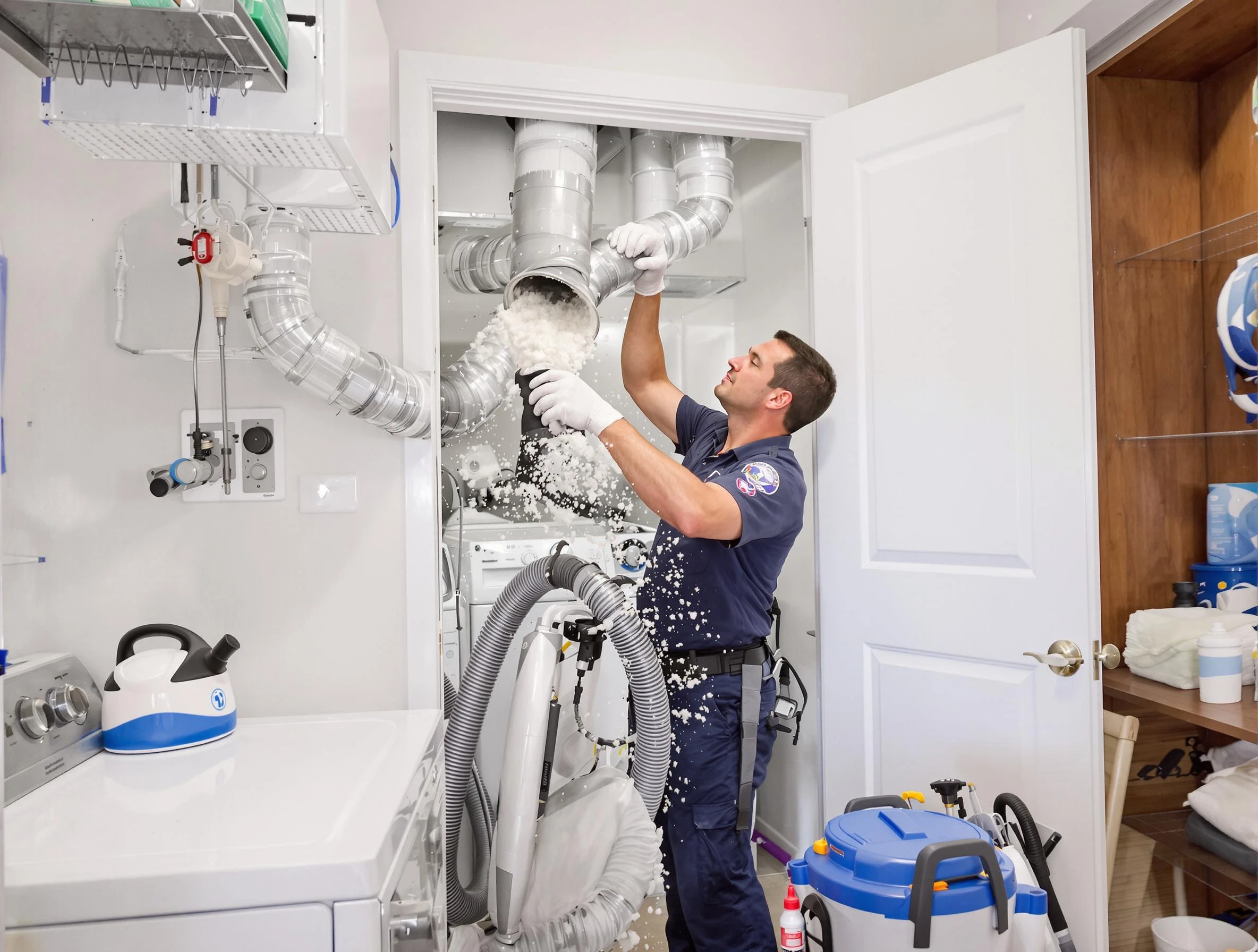 Lilburn Dryer Vent Cleaning technician delivering thorough residential dryer vent cleaning service in Lilburn